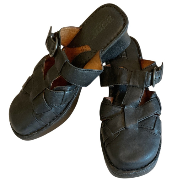 Born soft Black Leather strappy buckle mule clog Sandals Size 7 - Picture 3 of 11
